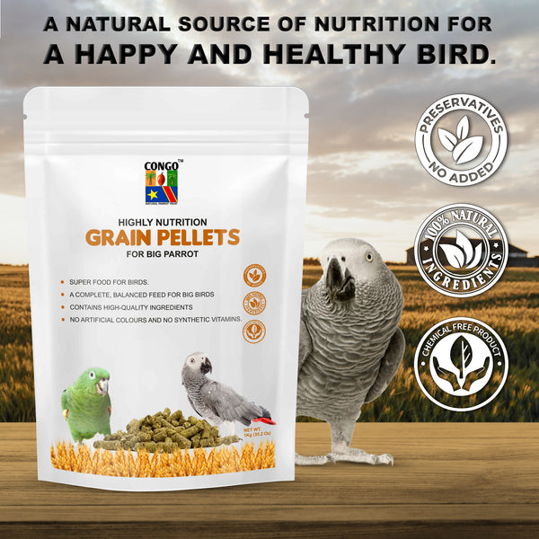 CongoŽ 1Kg Premium Grain Pellets Daily Diet for Conure, Senegal, Amazon, African Gray, Macaw, Cockatoo, Indian Parrot, and Other Big Birds (1Kg)
