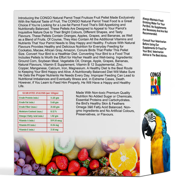 Congo® Premium Fruitoze Fruit Pellets for Cockatoo, Macaw, African Grey, Amazon and Conure Parrots (1Kg)