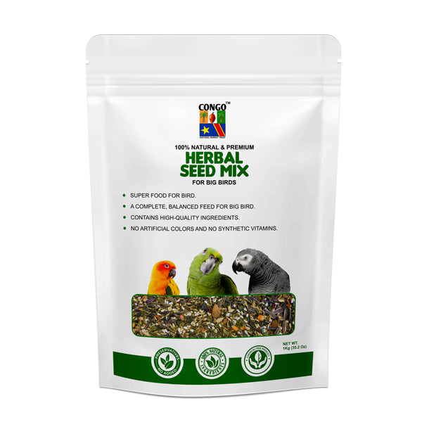 Congo 1Kg Herbal Seed Mix High Nutritional Daily Food for Macaw, Cockatoos & Exotic Birds, 1Kg
