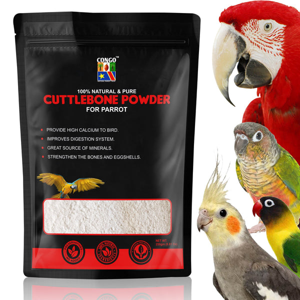 Congo® 250gm Cuttlefish Bone Powder for Finches, Budgies, Conures, Lovebirds, Cockatiels, African Grey, Macaws, Cockatoo, Eclectus and Other Birds, 250gm