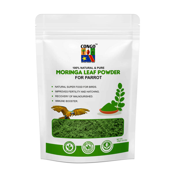 Congo® 100gm Moringa Powder to Provide Essential Proteins for Budgies, Lovebirds, Cockatiels, Conure, Senegal, Amazon, African Grey, Macaw, Cockatoo and Other Birds, 100gm