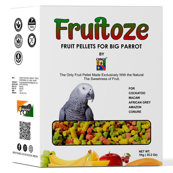 Congo® Premium Fruitoze Fruit Pellets for Cockatoo, Macaw, African Grey, Amazon and Conure Parrots (1Kg)