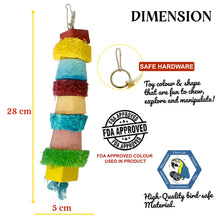 Congo®28X5 Cm Luffa with Calcium Color Block Hanging Toy for Playing and Chewing Blocks for Budgies, Cockatiels, Conure, Senegal and Other Birds (Piece of 1)