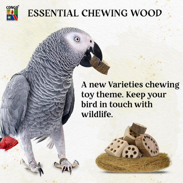 Congo® Essential Natural Super Nutritious Chewing Wood Toy for Conure, Senegal, African Grey, Amazon and Other Birds Food (8 pcs.)