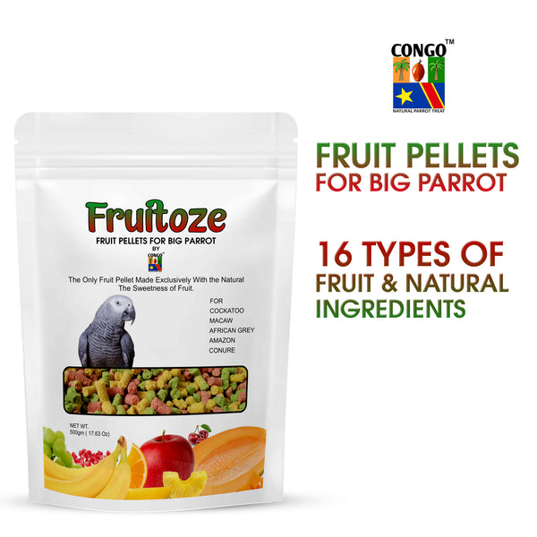 Congo® Natural Parrot Treat Premium Fruitoze Fruit Pellets For Cockatoo, Macaw, African Grey, Amazon And Conure Parrots (500Gm), Bird, All Life Stages, 1 Count