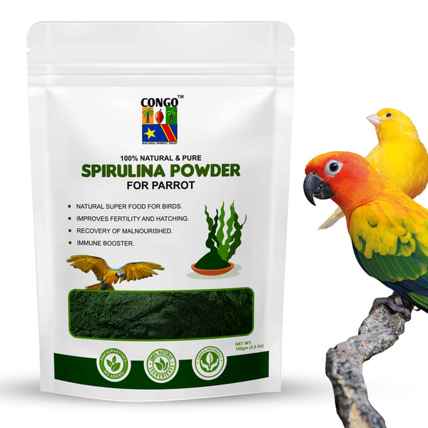 Congo® 100gm Spirulina Powder for Healthy Health & Feather for Budgies, Lovebirds, Cockatiels, Conure, Senegal, Amazon, African Grey, Macaw, Cockatoo and Other Birds, 100gm